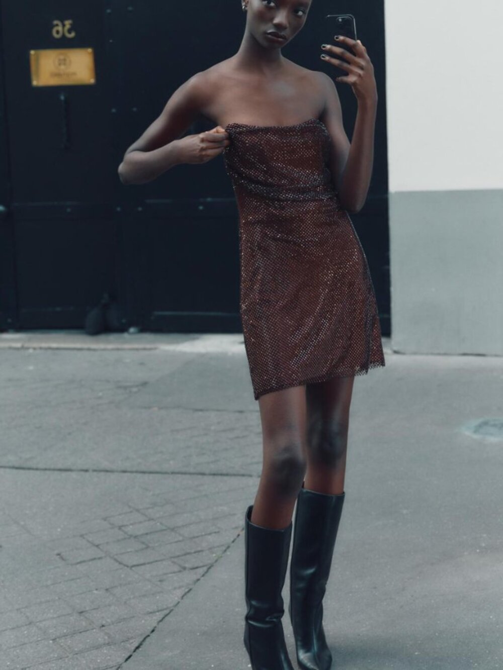 ZARA Sequin Strapless Mini Dress | Sweetheart Neck | Aubergine | NWT | Size S - Picture 6 of 14
